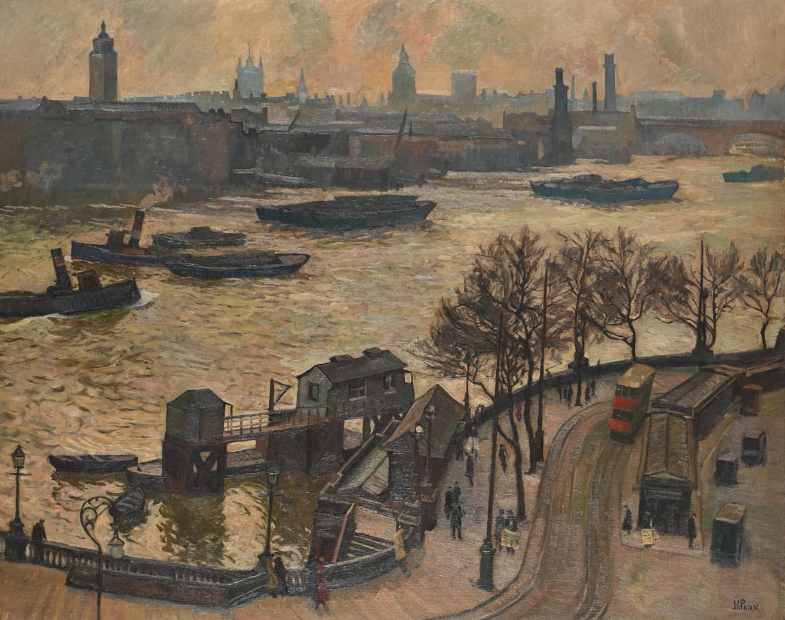 λ JOHN ANTHONY PARK (BRITISH 1880-1962), OVERLOOKING THE THAMES AT BLACKFRIARS (1 of 3)