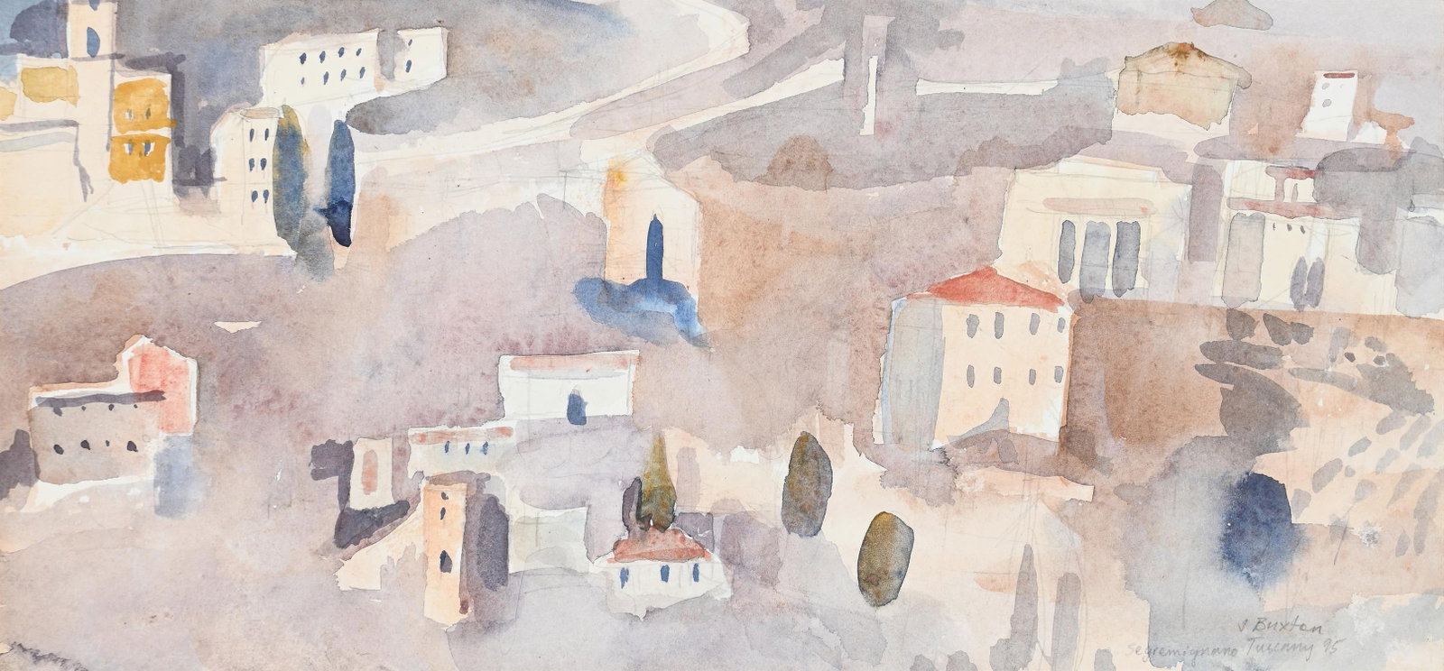 λ JUDY BUXTON (AUSTRALIAN B. 1961), HILLSIDE, SAN GIMIGNANO, TUSCANY: AFTER THE STORM (1 of 3)