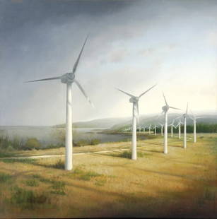 Alexander Mckenzie (b.1971) Coastal Wind Power oil: Alexander Mckenzie (b.1971) Coastal Wind Power oil on linen Signed and dated 02 lower right Signed and inscribed on reverse Unframed 92.5 x 92.5 cm (36 x 36 cm) IMPORTANT: This lot is