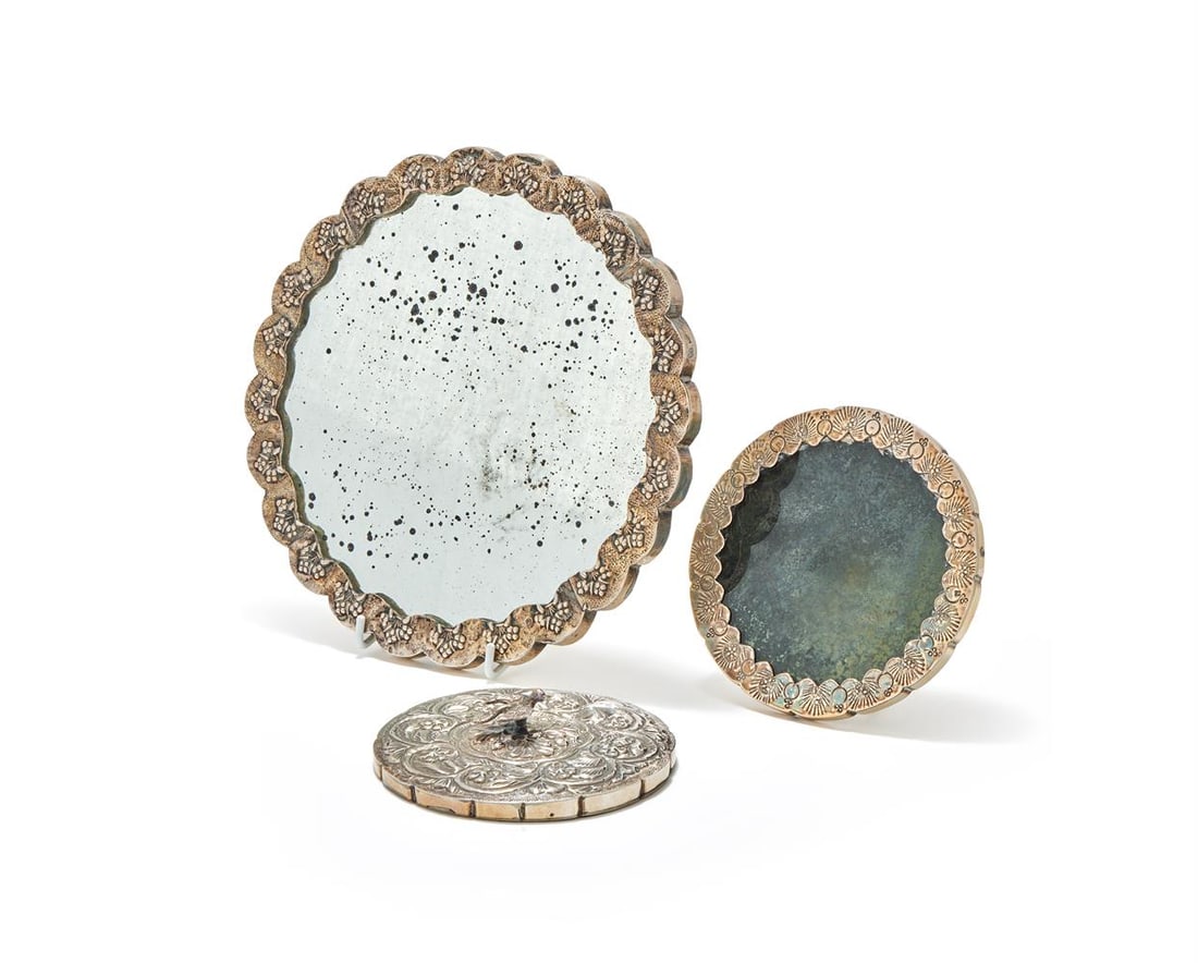 THREE EGPTIAN SILVER MOUNTED MIRRORS - 2