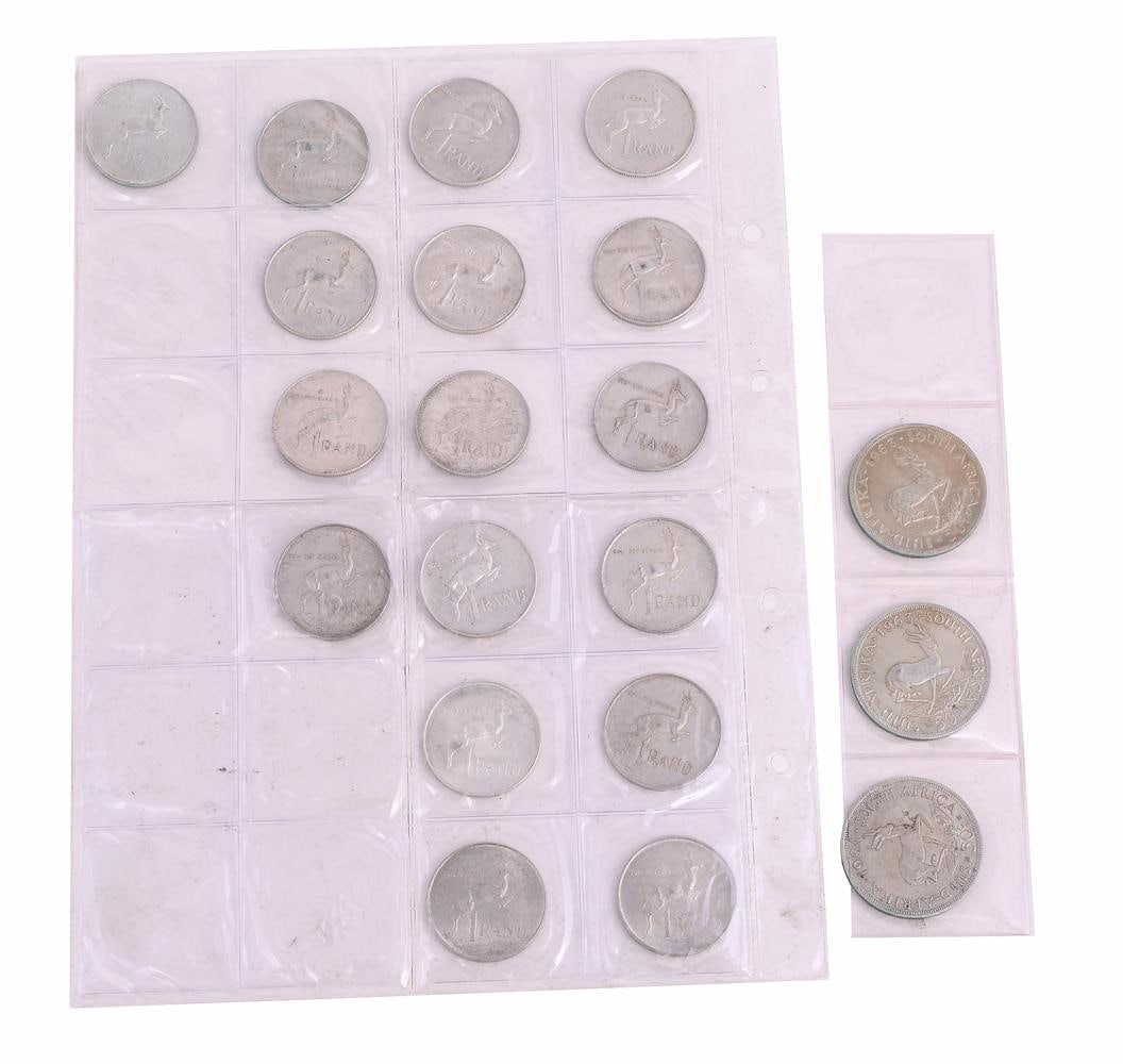SOUTH AFRICA, REPUBLIC, 50-CENTS (3)1963 (2), 1964, 1-RAND (17), 1966 (16), 1967: SOUTH AFRICA, REPUBLIC 50-CENTS (3)1963 (2), 1964, 1-RAND (17), 1966 (16), 1967 Good very fine and better