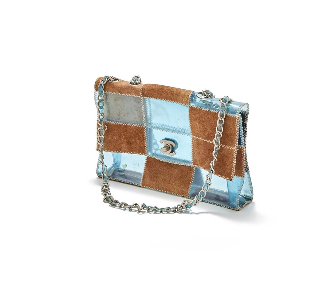 CHANEL, A PVC AND BROWN SUEDE HANDBAG: CHANEL A PVC AND BROWN SUEDE HANDBAG, N