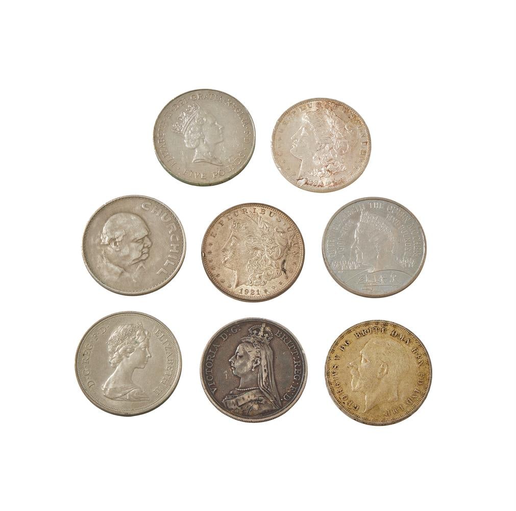 BRITISH AND AMERICAN CROWNSIZE COINS (7): BRITISH AND AMERICAN CROWNSIZE COINS (7)