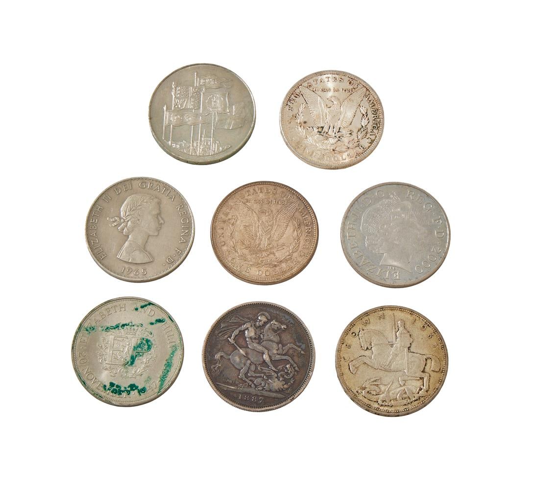 BRITISH AND AMERICAN CROWNSIZE COINS (7) - 2