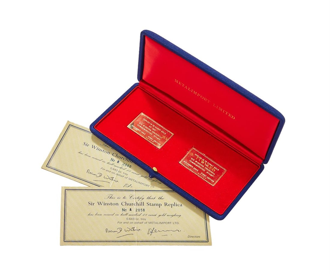 SIR WINSTON CHURCHILL, PROOF GOLD REPLICA STAMPS (2) - 2