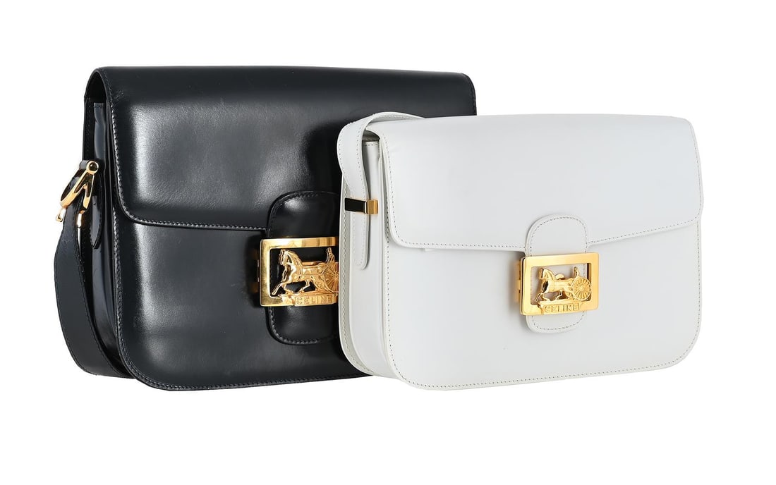 CELINE, TWO LEATHER HANDBAGS: CELINE A WHITE LEATHER HANDBAG