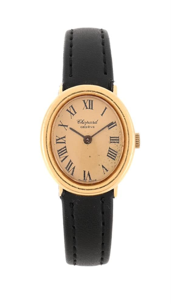 CHOPARD, A LADY'S 18 CARAT GOLD WRISTWATCH: CHOPARD A LADY'S 18 CARAT GOLD WRISTWATCH, NO. 80288, IMPORT MARK FOR LONDON 1971 Movement: Cal. ETA 2512, manual wind, 17 jewels Case: 18 carat gold case, snap case back, engraved J.K October