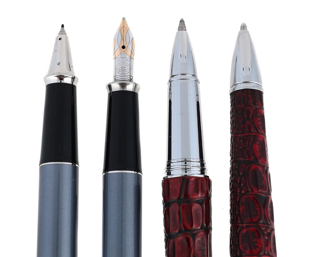CROSS, TORERO BORDEAUX, A CROCODILE EMBOSSED LEATHER ROLLERBALL AND BALLPOINT - 2