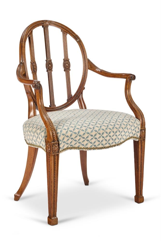 A GEORGE III CARVED MAHOGANY ARMCHAIR, DESIGN BY JAMES WYATT, CIRCA 1790 - 2