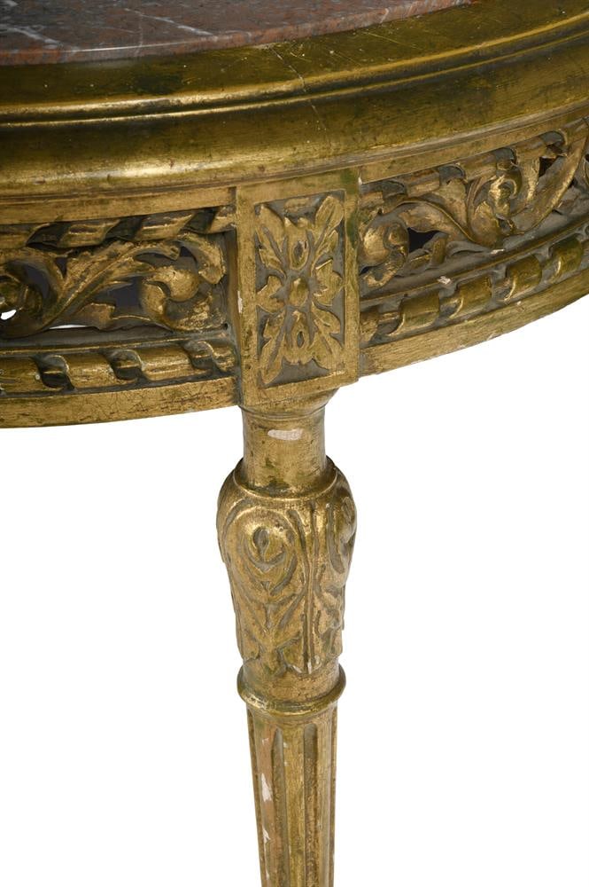 A PAIR OF MARBLE TOPPED CARVED WOOD AND GESSO DEMI LUNE CONSOLE TABLES, LAST QUARTER 19TH CENTURY - 2