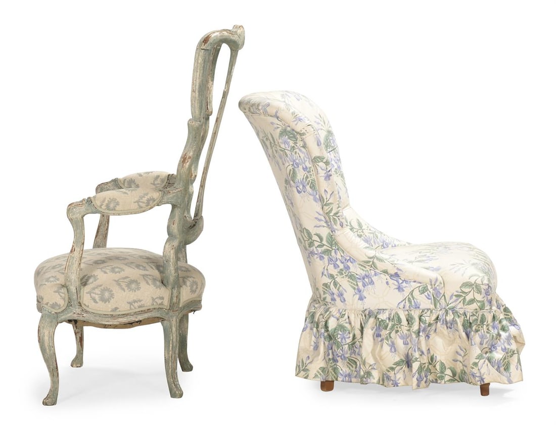 A FLORAL UPHOLSTERED OCCASIONAL CHAIR, ALONG WITH AN ITALIAN STYLE CHAIR - 3