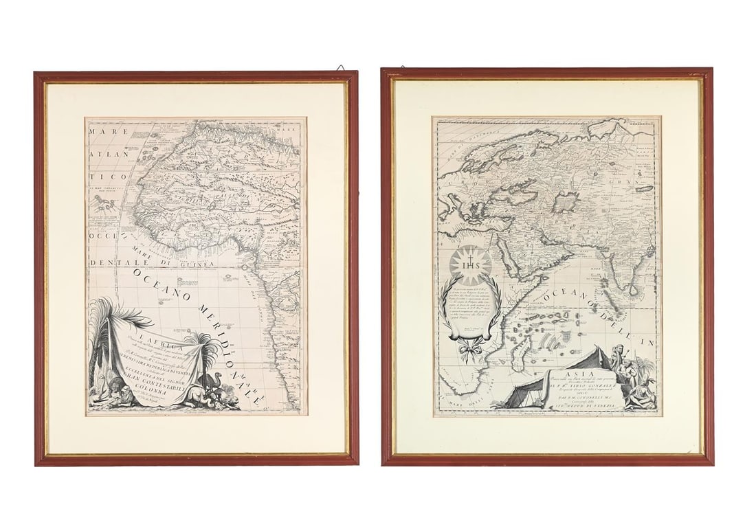 AFTER VINCENZO MARIA CORONELLI, MAP OF ASIA; MAP OF WEST AFRICA (2): AFTER VINCENZO MARIA CORONELLI