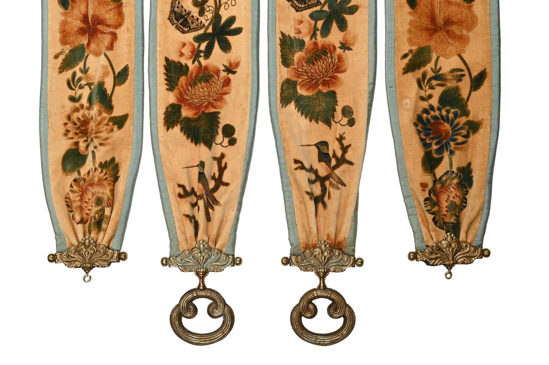 A PAIR OF VICTORIAN SILK AND VELVET HAND PAINTED BELL PULLS, LAST QUARTER 19TH CENTURY - 2