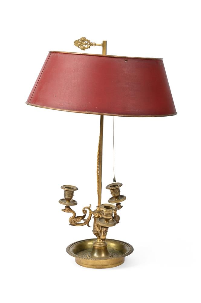 A GILT METAL DESK OR BOUILLOTTE LAMP, FRENCH, LATE 19TH CENTURY: A GILT METAL DESK OR BOUILLOTTE LAMP FR