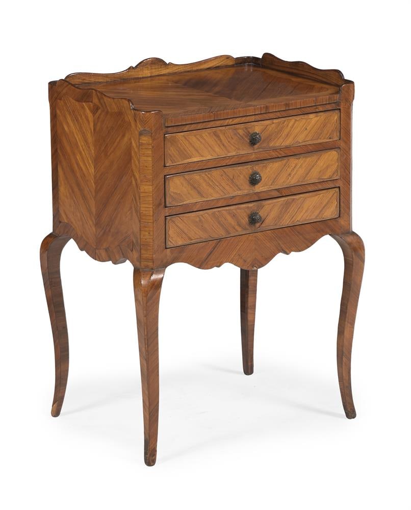Y A KINGWOOD AND TULIPWOOD THREE DRAWER BEDSIDE OR PETIT COMMODE, ALONG WITH ANOTHER WALNUT EXAMPLE - 2