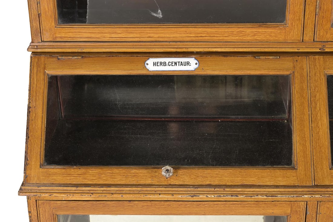 A SCUMBLED PINE AND GLASS PHARMACY OR HERBALISTS SHOP CABINET, FRENCH, CIRCA 1900 - 3
