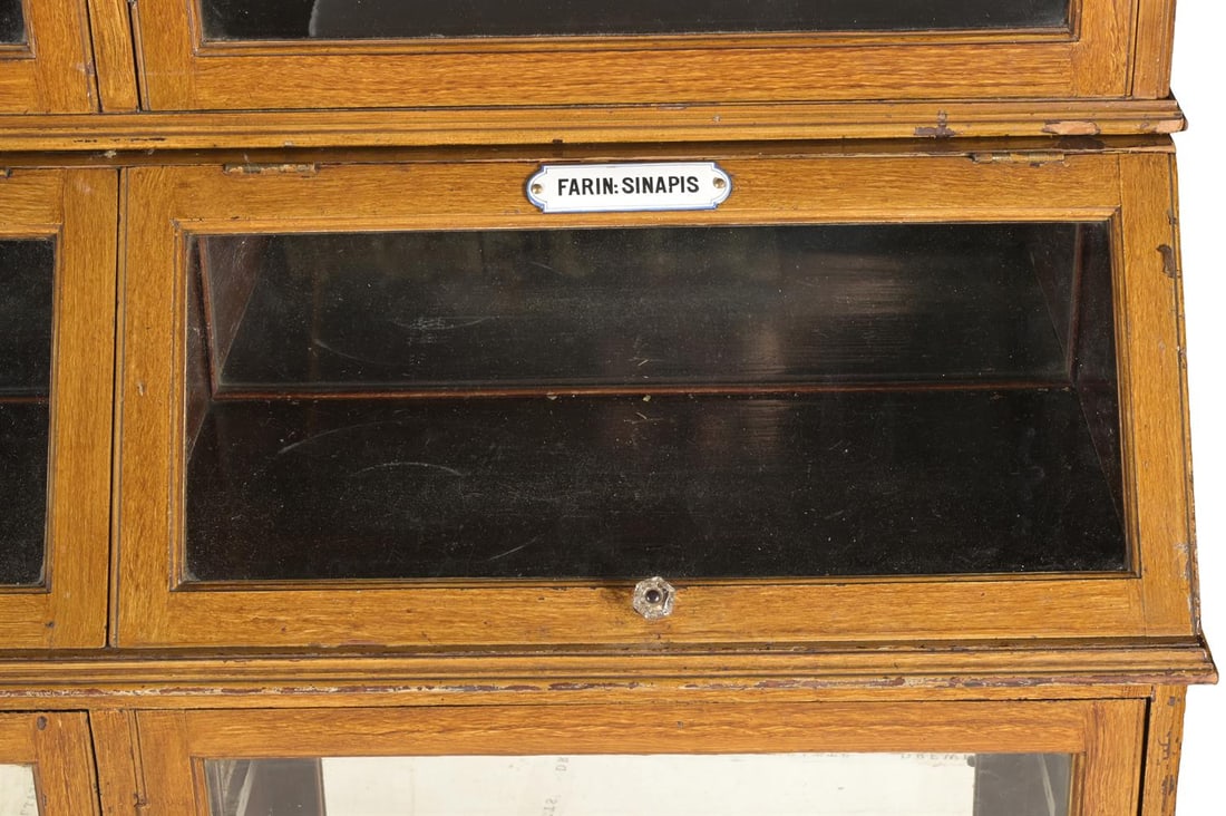 A SCUMBLED PINE AND GLASS PHARMACY OR HERBALISTS SHOP CABINET, FRENCH, CIRCA 1900 - 4