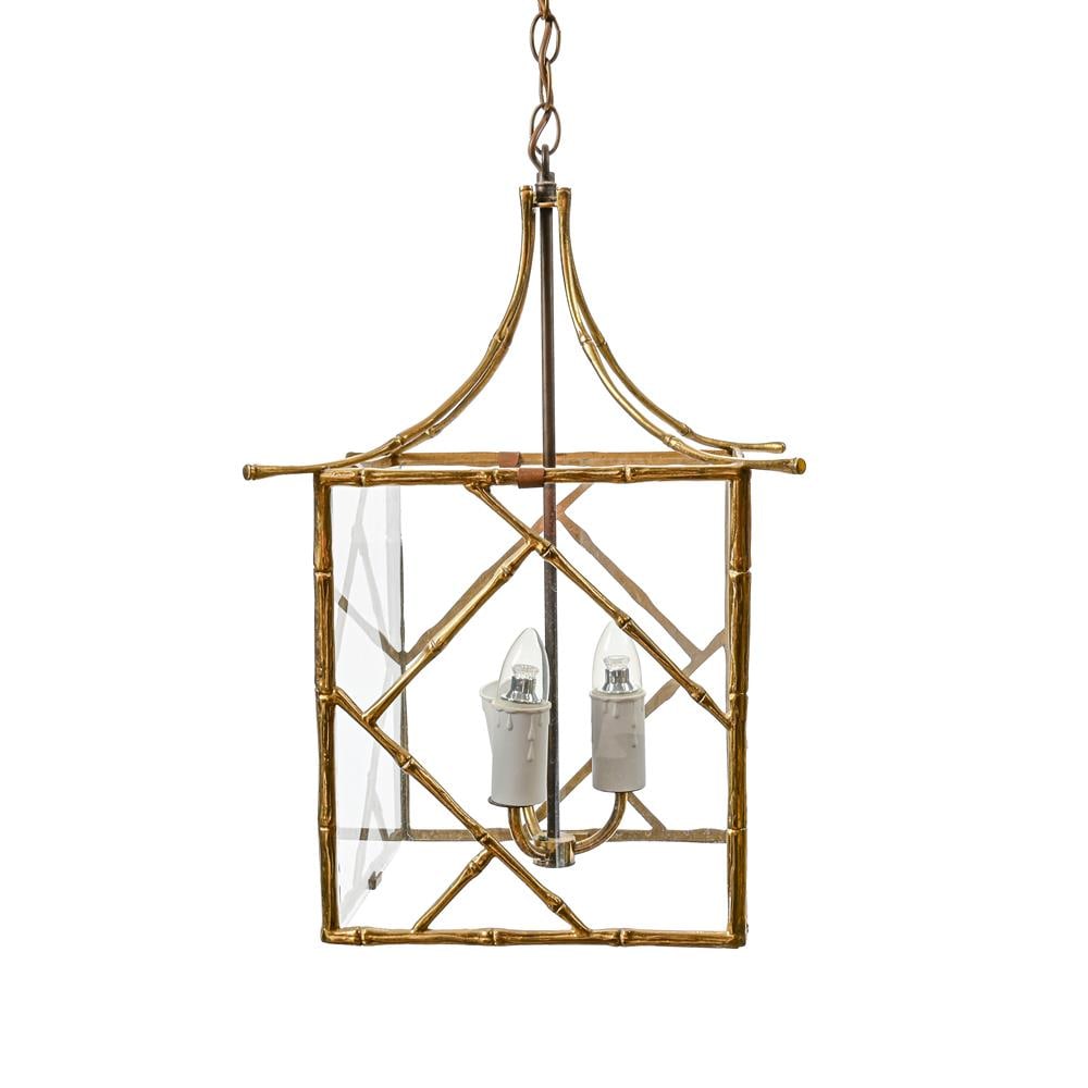 A PAIR OF BRASS SIMULATED BAMBOO GLAZED HALL LANTERNS, 20TH CENTURY - 2