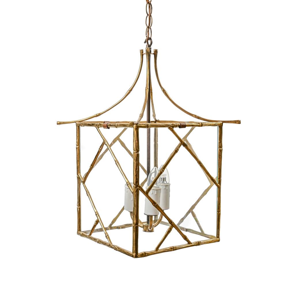 A PAIR OF BRASS SIMULATED BAMBOO GLAZED HALL LANTERNS, 20TH CENTURY - 3