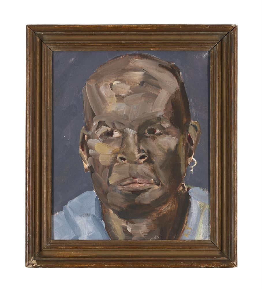 λ ATTRIBUTED TO RICHARD THORNEYCROFT (BRITISH 20TH/21ST CENTURY), PORTRAIT OF A MAN: λ ATTRIBUTED TO RICHARD THORNEYCROFT (BRITISH 20TH/21ST CENTURY) PORTRAIT OF A MAN Oil on canvas Signed with initials (lower right) 30 x 25cm (11¾ x 9¾in.) Condition Report: