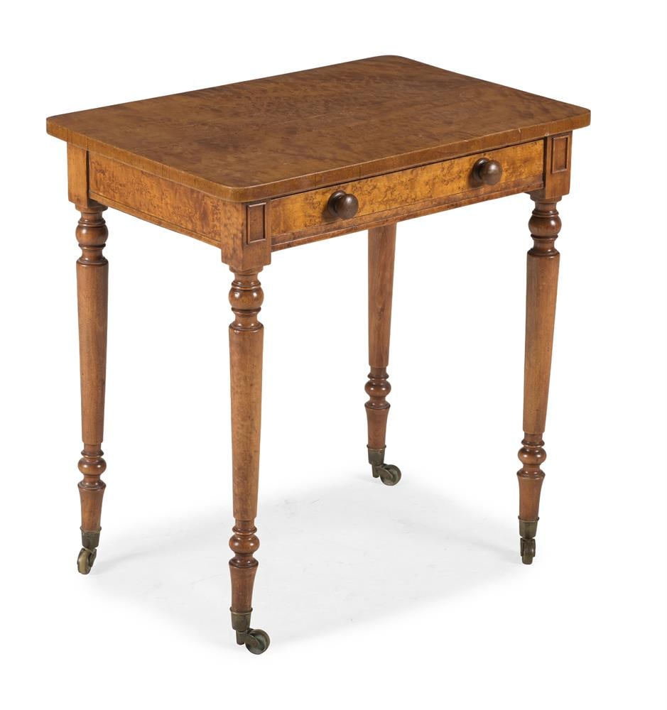 A REGENCY BURR MAPLE SIDE OR BEDSIDE TABLE, IN THE MANNER OF GILLOWS, CIRCA 1820 (1 of 3)