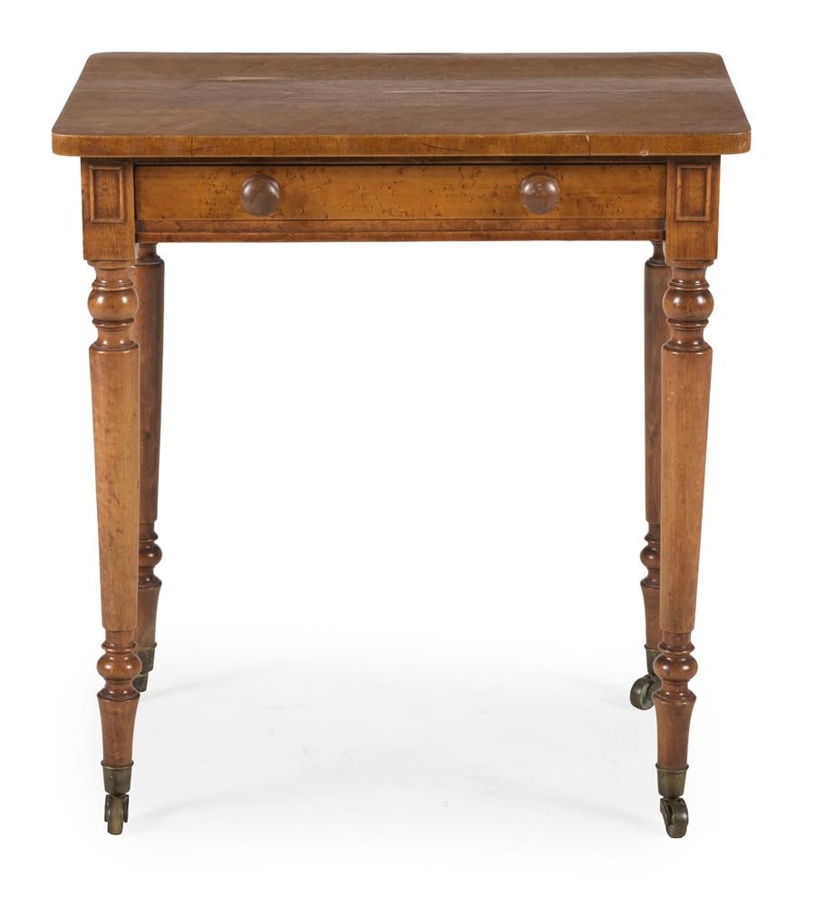 A REGENCY BURR MAPLE SIDE OR BEDSIDE TABLE, IN THE MANNER OF GILLOWS, CIRCA 1820 - 2