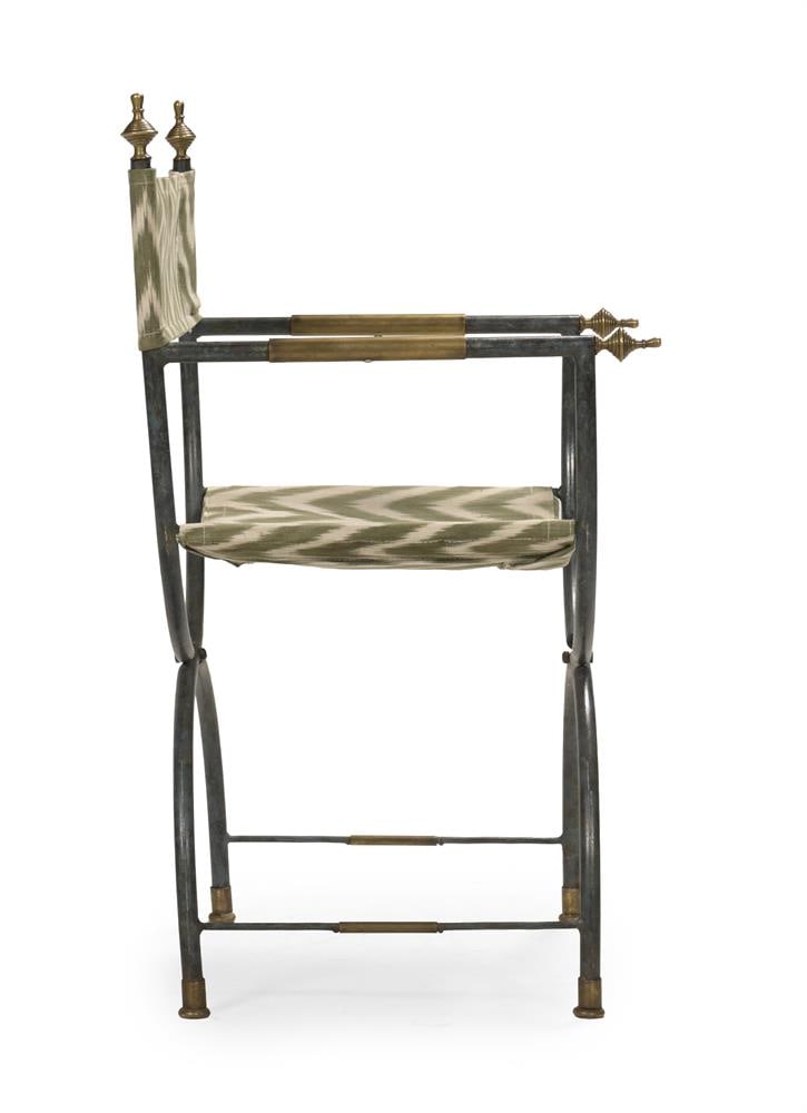 † A SET OF SIX WROUGHT IRON CURULE FORM 'X' FRAME ARMCHAIRS, MODERN - 3