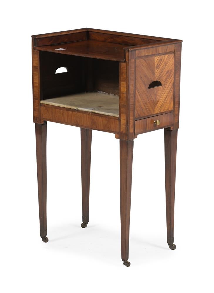 Y A LOUIS XVI MAHOGANY, TULIPWOOD AND KINGWOOD BEDSIDE TABLE, ALONG WITH A LOUIS XVI SIDE TABLE - 2