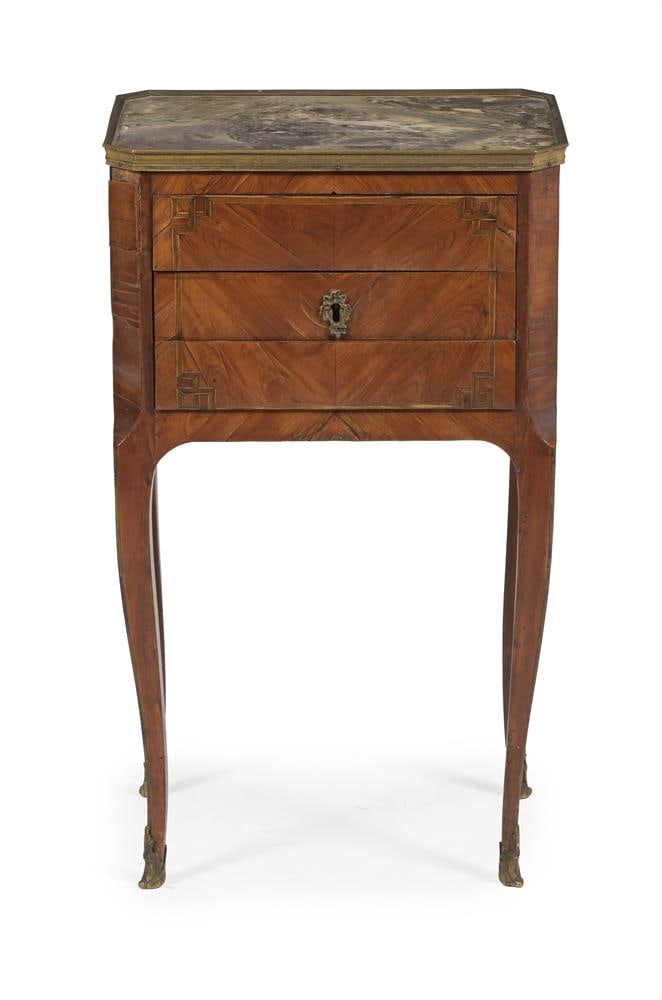 Y A LOUIS XVI MAHOGANY, TULIPWOOD AND KINGWOOD BEDSIDE TABLE, ALONG WITH A LOUIS XVI SIDE TABLE - 3
