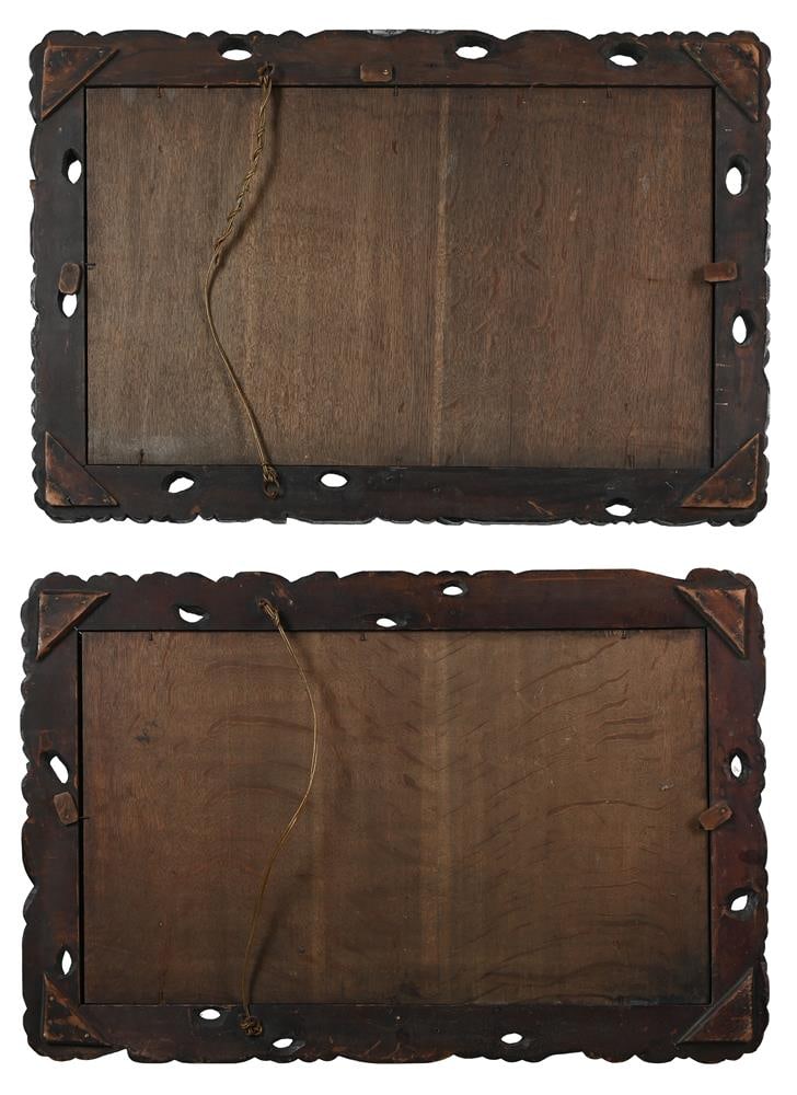 Y A PAIR OF IVORY INLAID HARDWOOD 'DRAGON' CARVED FRAMES, EARLY 20TH CENTURY - 2