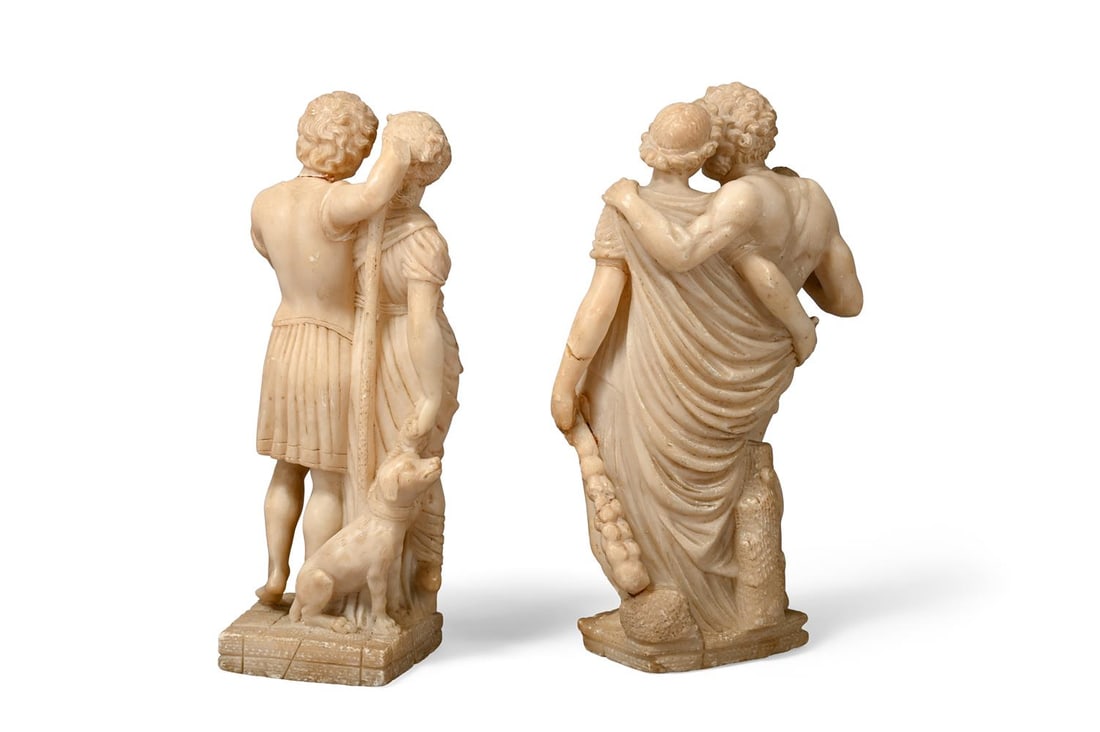 A PAIR OF CARVED ALABASTER GRAND TOUR FIGURE GROUPS, 19TH CENTURY - 3