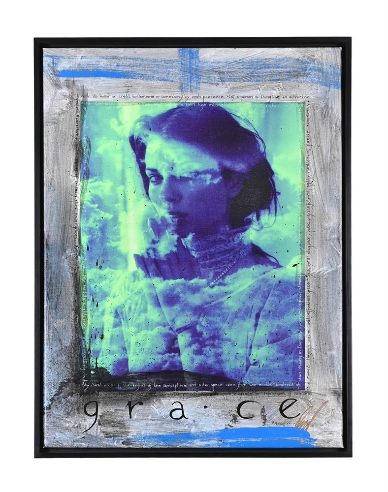 RAPHAEL MAZZUCCO (CANADIAN B. 1965), GRACE: RAPHAEL MAZZUCCO (CANADIAN B. 1965) GRACE Mixed media on canvas Signed lower right and extensively inscribed 94 x 70cm (37 x 27½in.) Provenance: Private Collection, Ascot Raphael's artistic