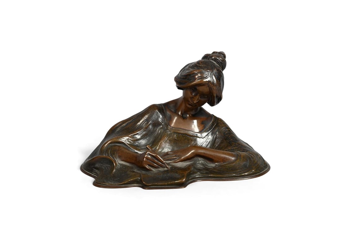FRANZ GRUBER (AUSTRIAN, 1878-1945), A BRONZE BUST OF A LADY, ALONG WITH A SELECTION OF MARBLE EGGS - 2