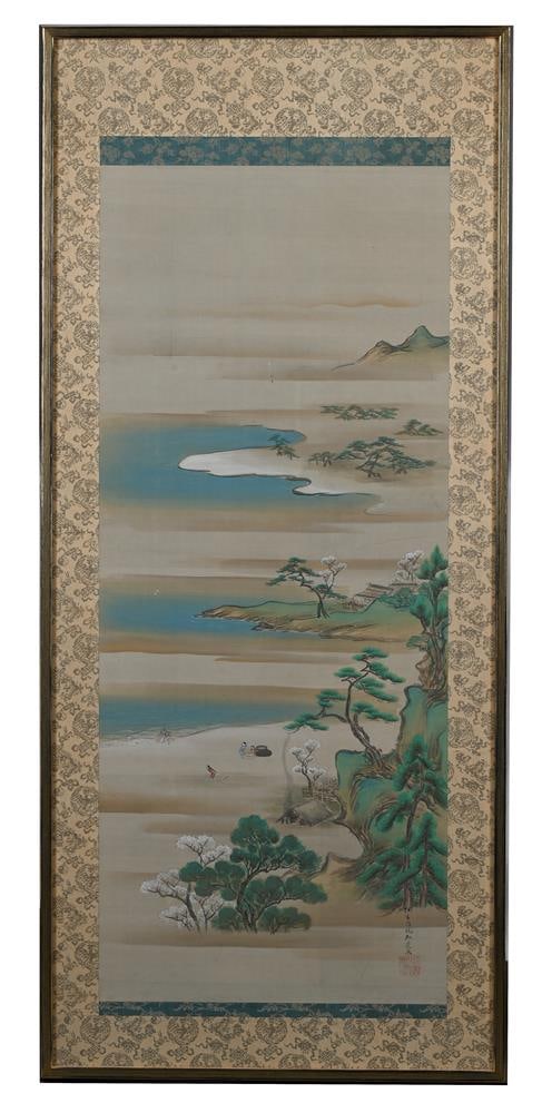 A JAPANESE FRAMED SCROLL, LATE 19TH TO EARLY 20TH CENTURY, ALONG WITH TWO OTHER SCROLLS - 6