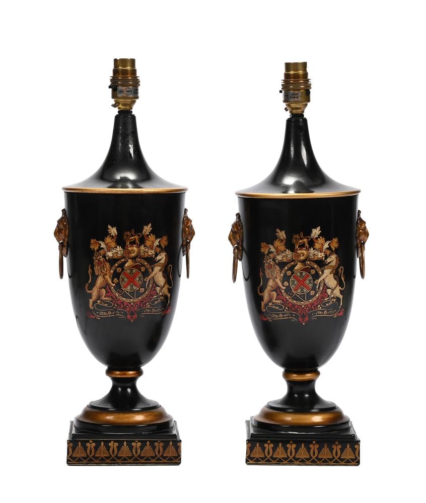 A PAIR OF GILT METAL MOUNTED GLASS TABLE LIGHTS, 20TH CENTURY, ALONG WITH TWO PAIRS OF LAMPS - 3