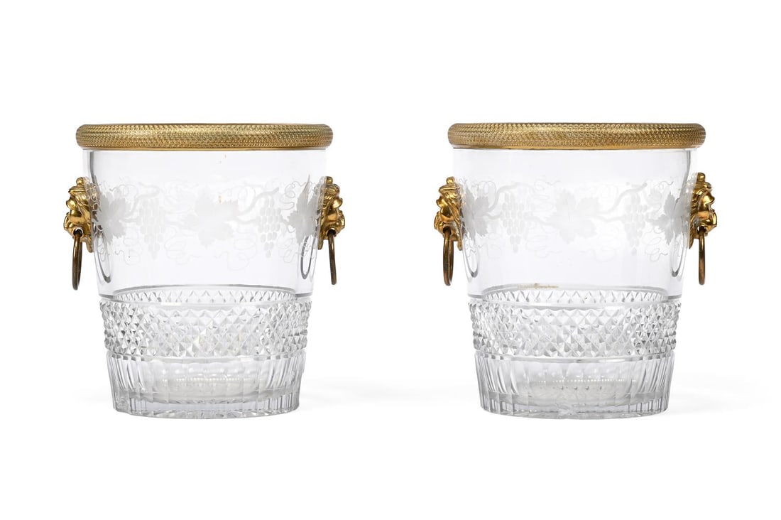 A PAIR OF GILT-METAL MOUNTED CRYSTAL CHAMPAGNE BUCKETS, PROBABLY BACCARAT OF PARIS, CIRCA 1900 - 2