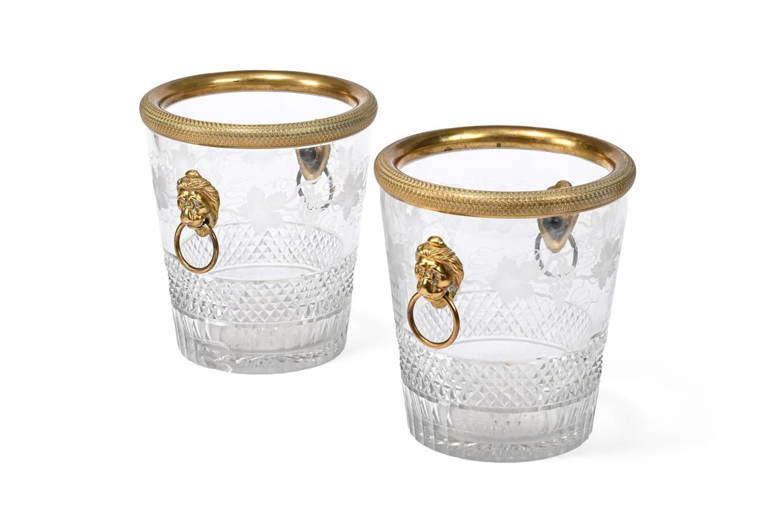 A PAIR OF GILT-METAL MOUNTED CRYSTAL CHAMPAGNE BUCKETS, PROBABLY BACCARAT OF PARIS, CIRCA 1900 - 4