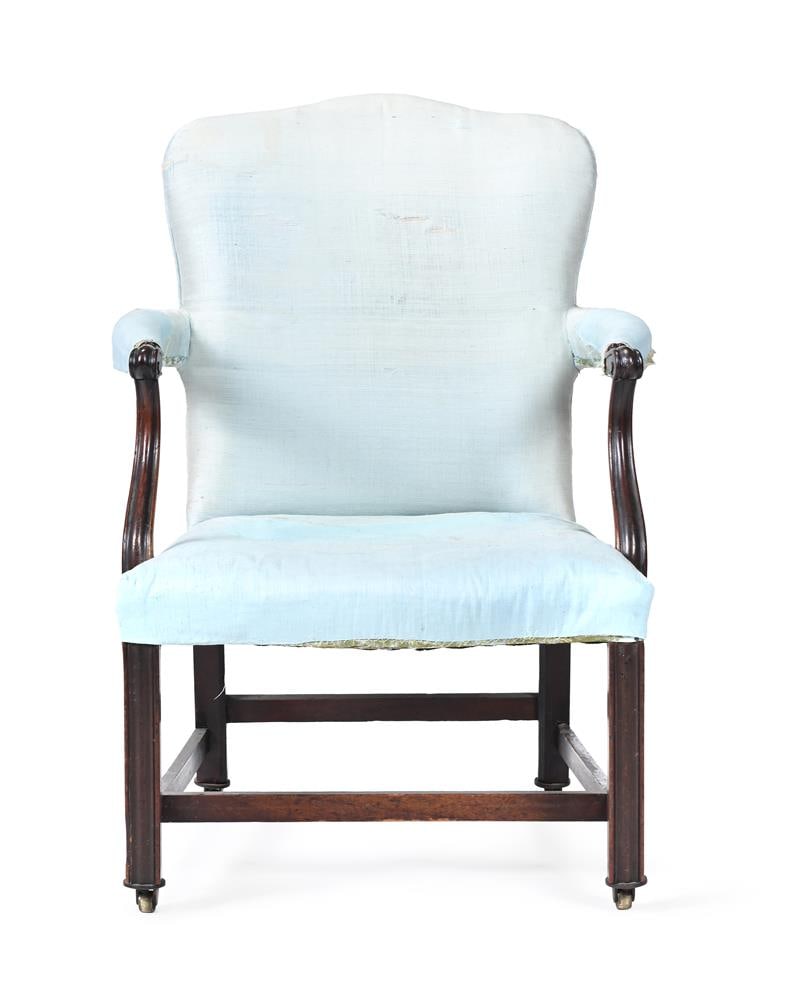 A GEORGE III MAHOGANY AND UPHOLSTERED LIBRARY ARMCHAIR, CIRCA 1765 - 3