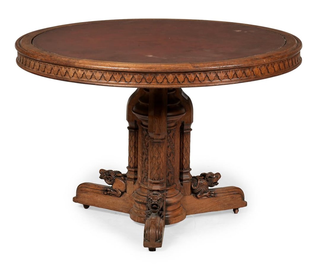 A CARVED OAK GOTHIC LIBRARY OR WRITING TABLE, POSSIBLY AMERICAN, LAST QUARTER 19TH CENTURY - 2