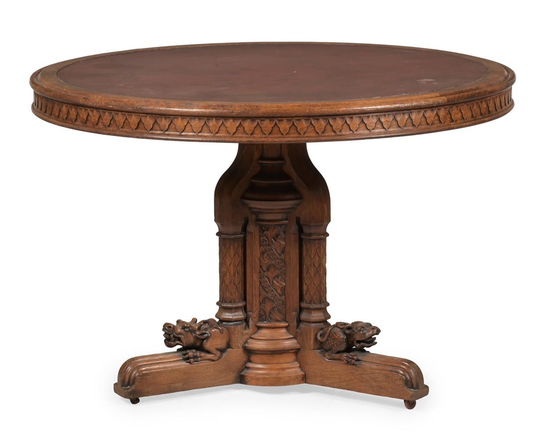 A CARVED OAK GOTHIC LIBRARY OR WRITING TABLE, POSSIBLY AMERICAN, LAST QUARTER 19TH CENTURY - 3