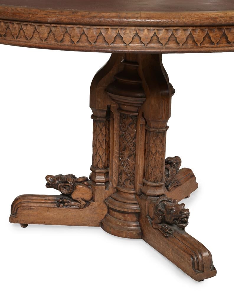 A CARVED OAK GOTHIC LIBRARY OR WRITING TABLE, POSSIBLY AMERICAN, LAST QUARTER 19TH CENTURY - 4