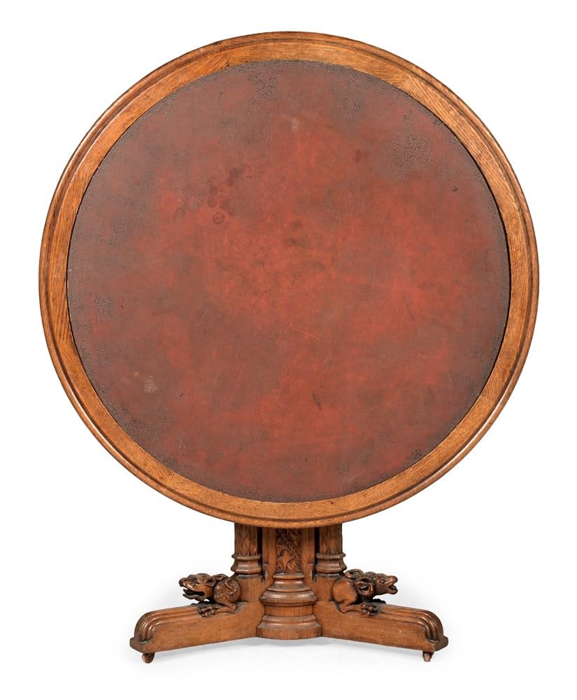 A CARVED OAK GOTHIC LIBRARY OR WRITING TABLE, POSSIBLY AMERICAN, LAST QUARTER 19TH CENTURY - 5