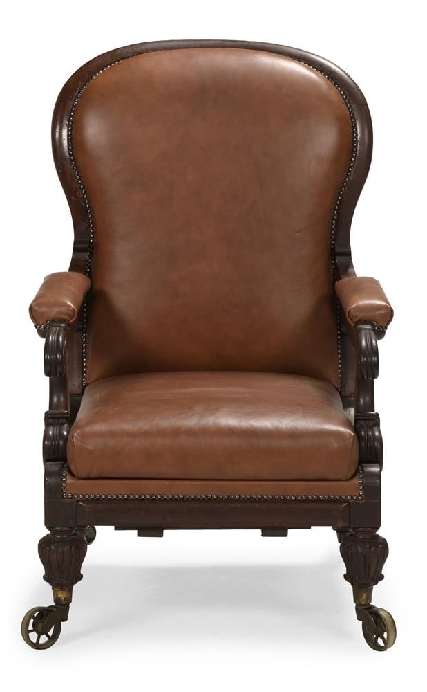 A WILLIAM IV MAHOGANY RECLINING LIBRARY ARMCHAIR, CIRCA 1830 - 2