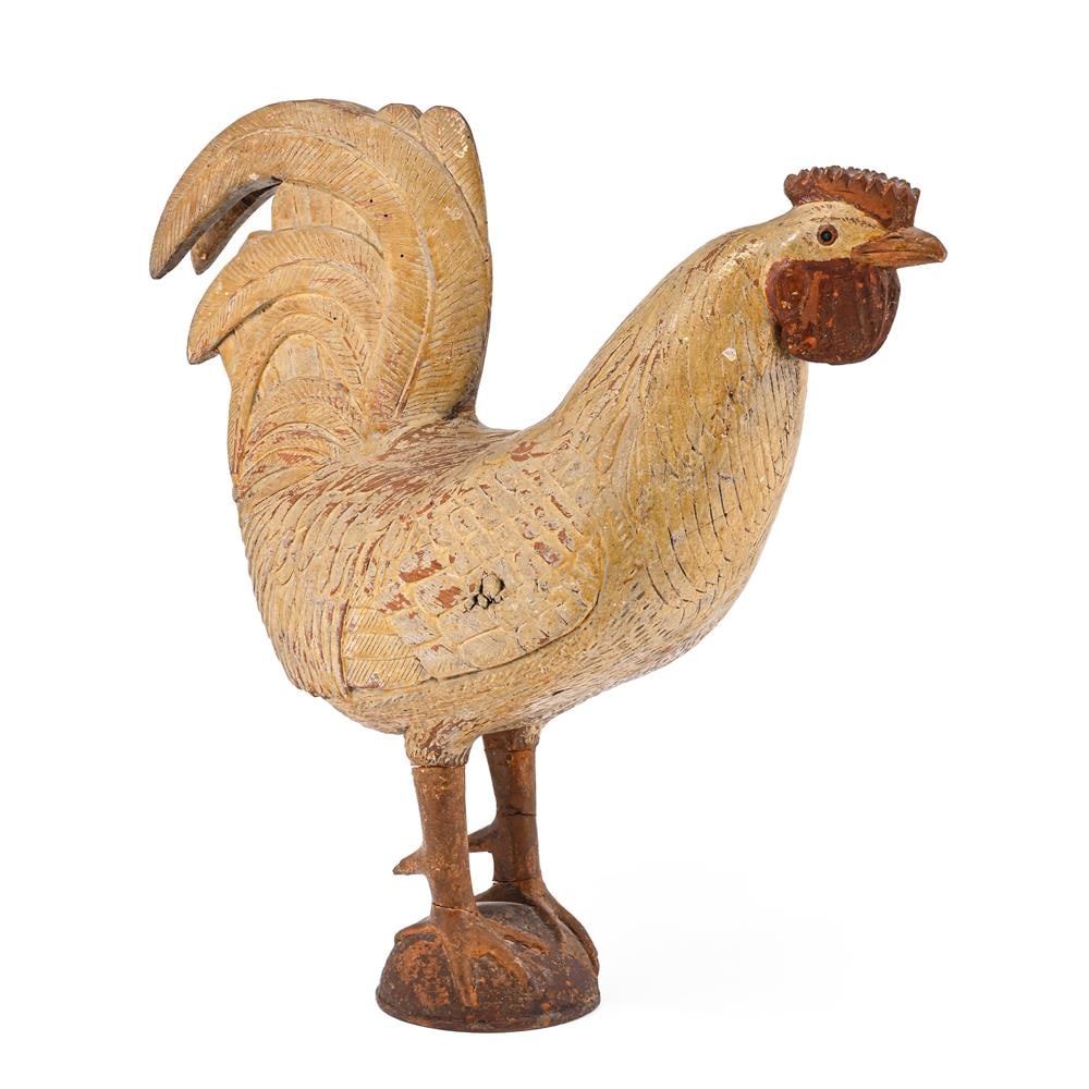 A NORTH EUROPEAN FOLK ART CARVED AND PAINTED BEECHWOOD FIGURE OF A COCKEREL, 20TH CENTURY - 2