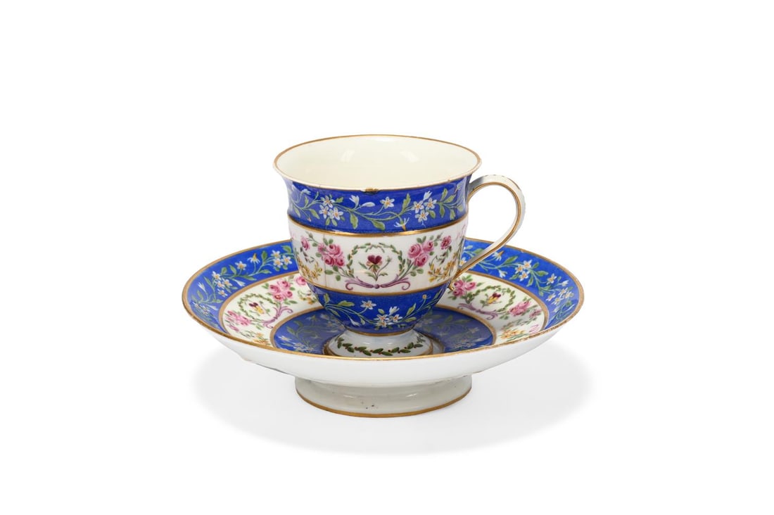 A SEVRES PORCELAIN CUP AND SAUCER, CIRCA 1792 - 2