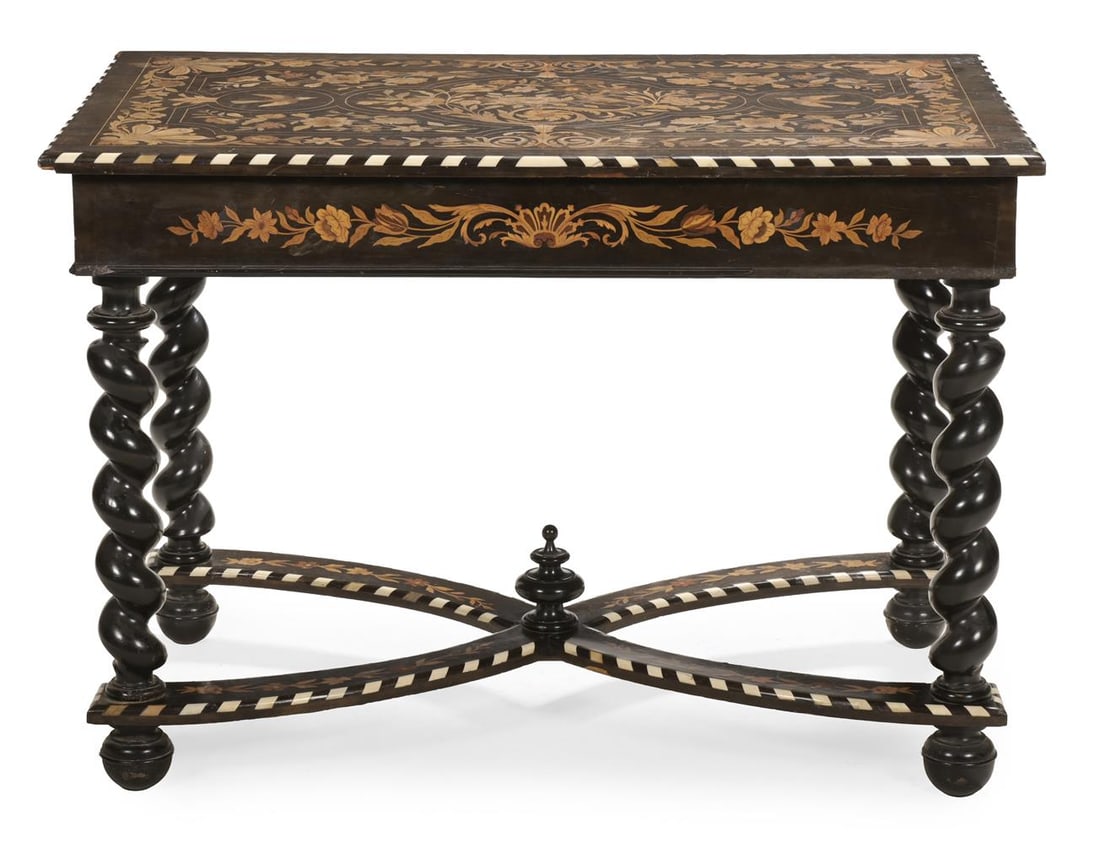 Y AN EBONY, SPECIMEN MARQUETRY AND IVORY INLAID CENTRE TABLE, LATE 19TH OR EARLY 20TH CENTURY - 2