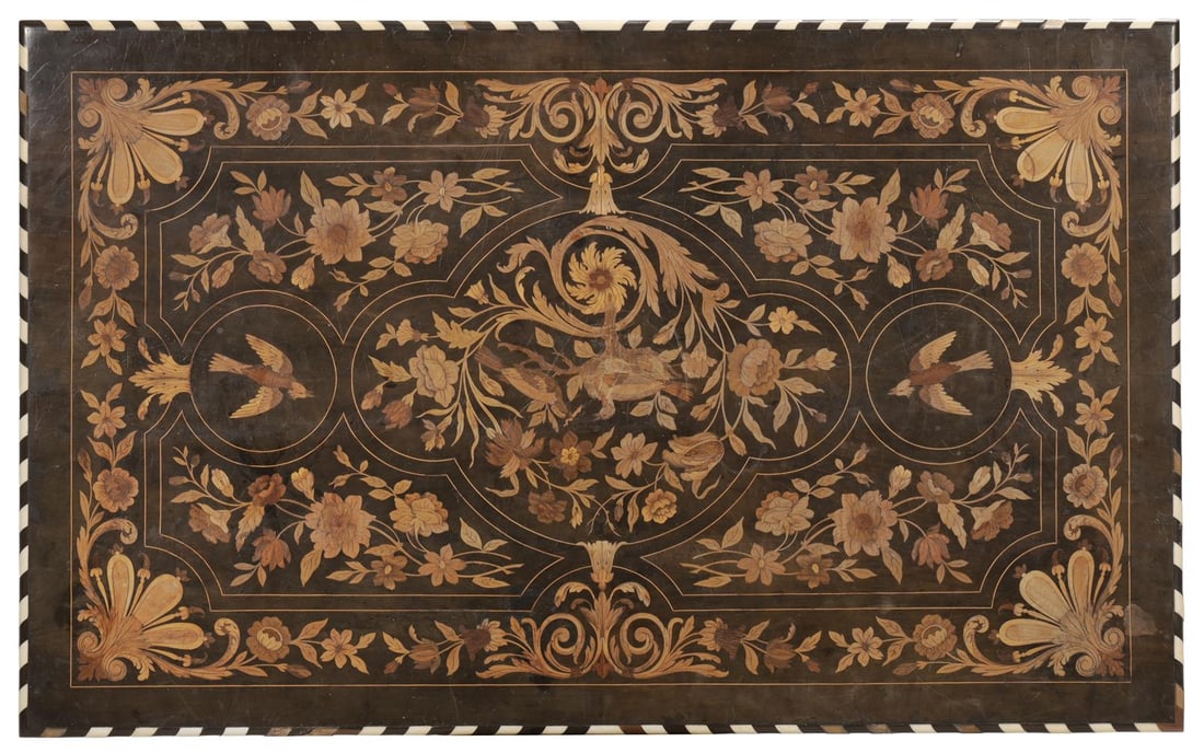 Y AN EBONY, SPECIMEN MARQUETRY AND IVORY INLAID CENTRE TABLE, LATE 19TH OR EARLY 20TH CENTURY - 3
