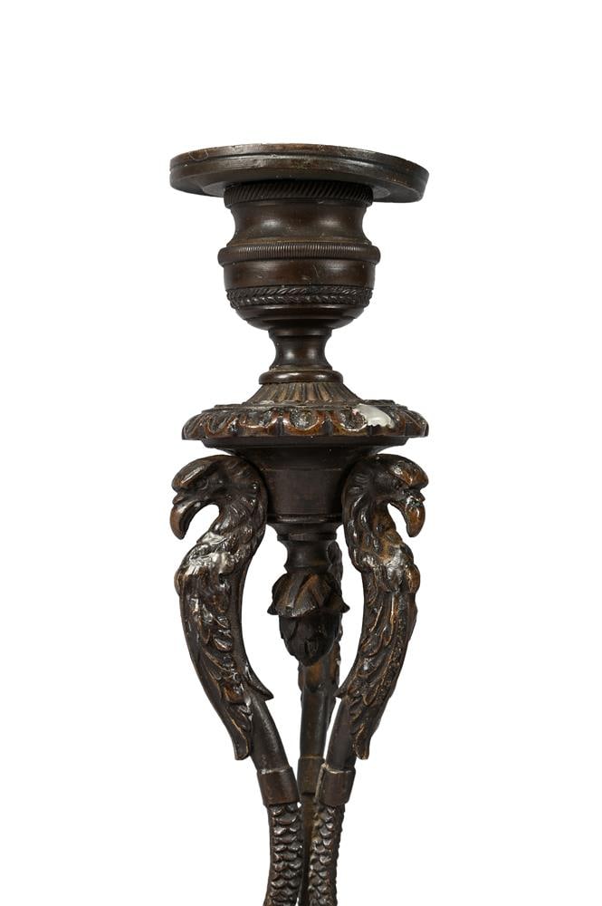 A PAIR OF GEORGE IV BRONZE CANDLESTICKS, CIRCA 1820 - 2