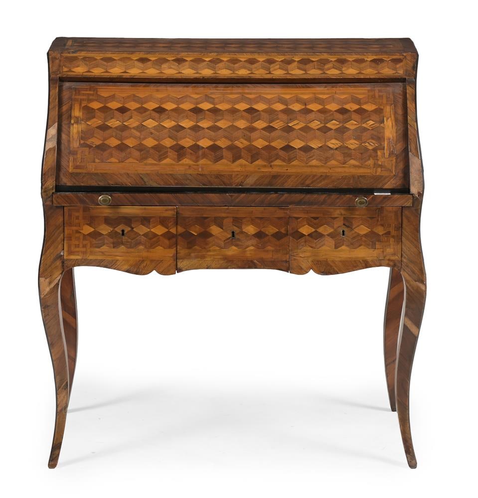 Y A LOUIS XV BOMBE WALNUT, ROSEWOOD AND PARQUETRY CYLINDER BUREAU, SECOND HALF 18TH CENTURY - 2