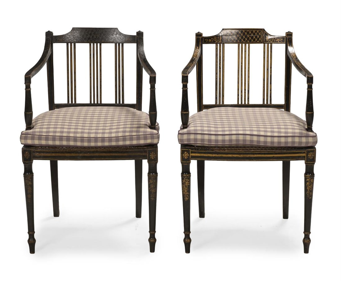 A PAIR OF REGENCY EBONISED AND PARCEL GILT OPEN ARMCHAIRS, FIRST QUARTER 19TH CENTURY - 3